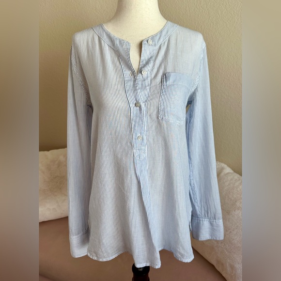 Madewell Tunic Top White & Blue Striped Half Button 100% Cotton Women’s S Sheer - Picture 1 of 9